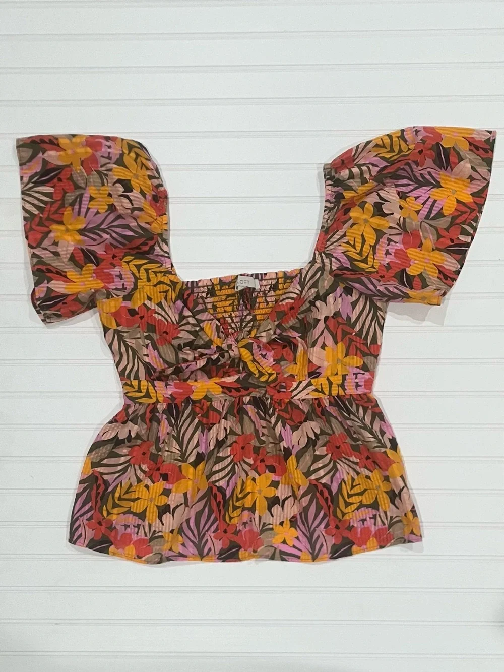 Loft, lFloral, Square-Neck Peplum Top in Multicolor, Size Large